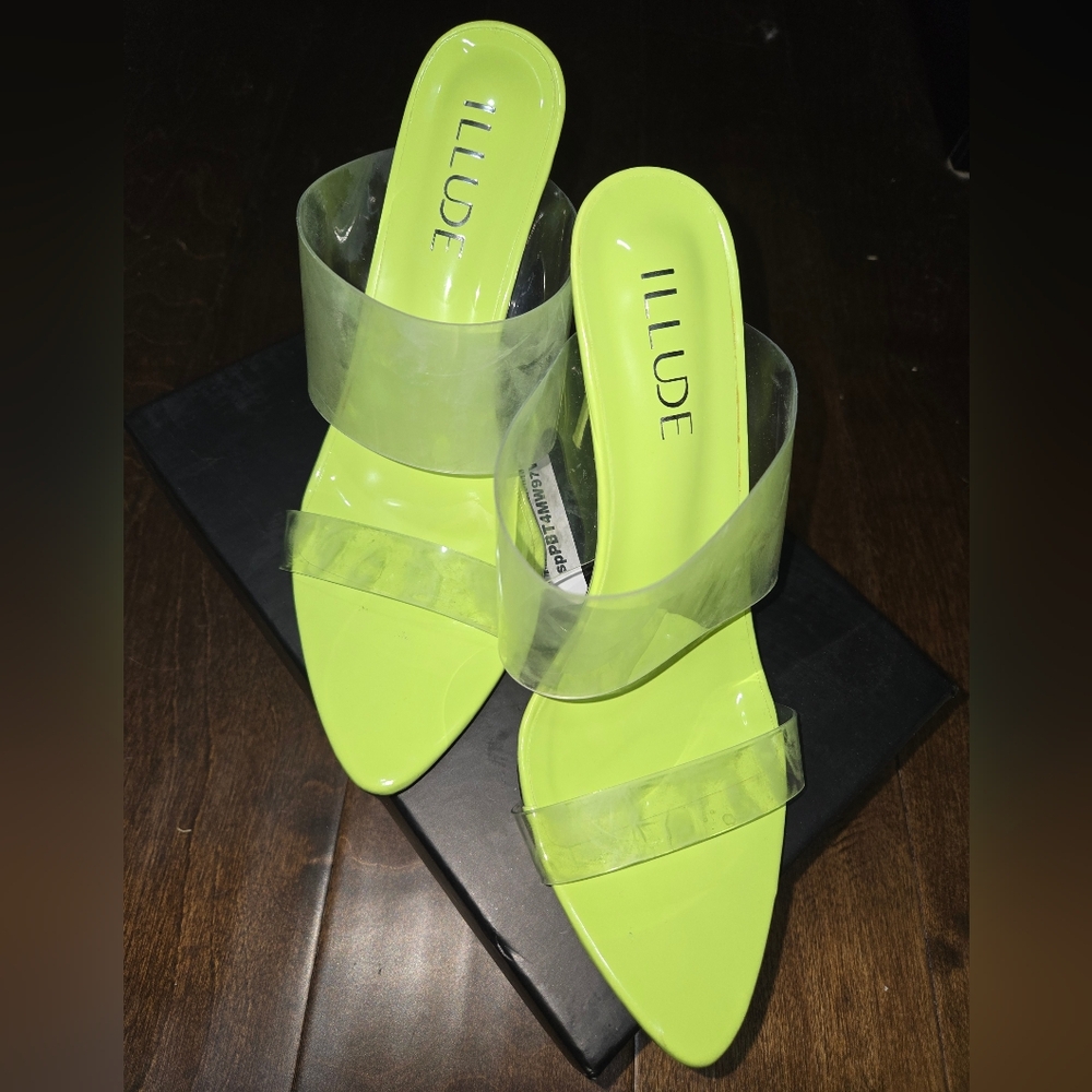 ILLUDE Women's Lime Green See-through Heels Size 7 - Picture 2 of 4